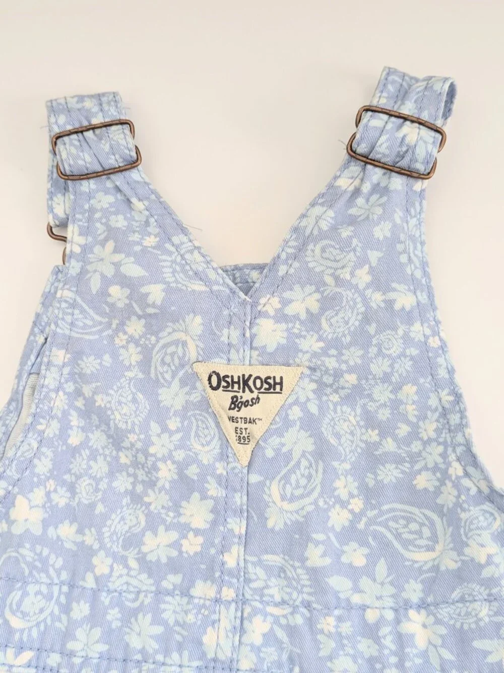 OshKosh B'gosh Girls (Size 3) Blue & White Floral Tiered Bib/Overall-Style Dress